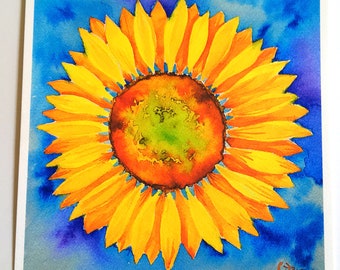 Happy Sunflower - Giclee Print from Watercolor