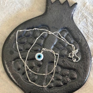 White/Light Blue Single Evil Eye Pendant with Sterling Silver Chain image 2