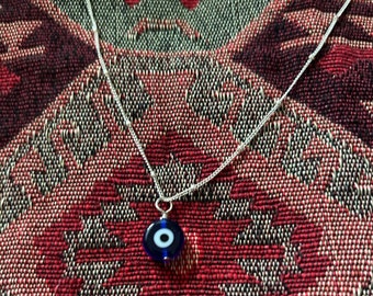 Blue Evil Eye Pendant with Sterling Silver Chain