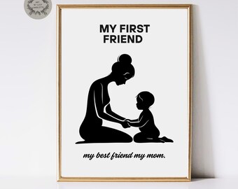 Mother&#39;s Day Gift for Mom, Black and White Mother Child Art Print, My Mom – Black and White Printable Wall Art, Happy Mother’s Day Print