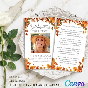 Funeral Prayer Card Template Canva, Autumn Memorial Card, Fall Celebration of Life Prayer Card, Editable Printable Funeral Card