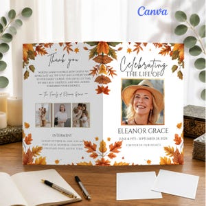 Autumn Funeral Program Template, Fall Leaves Celebration of Life Program, Printable Memorial Service Program with Photo