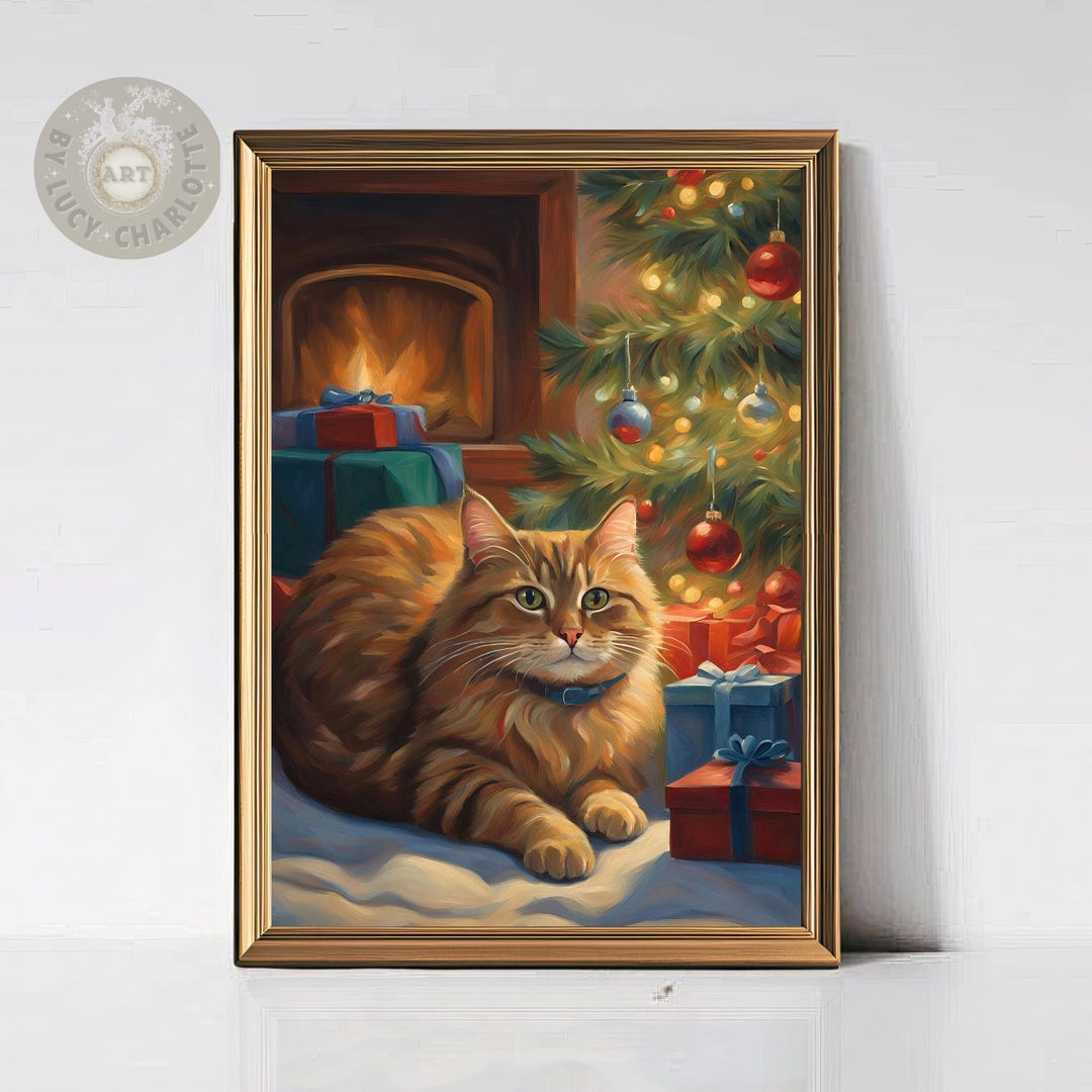 Cat and Christmas Tree Printable, Christmas Kitten Wall Art, Christmas ...