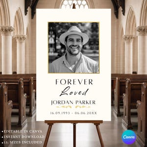 Editable Funeral Welcome Sign Template, Forever Loved Memorial Photo Display (Digital Download)