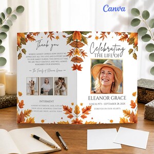 Autumn Funeral Program Template, Fall Leaves Celebration of Life Program, Printable Memorial Service Program with Photo
