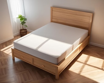 木製クイーンサイズベッドフレーム ローベッド クイーン フレームのみ 木製 棚付き コンセント すのこ