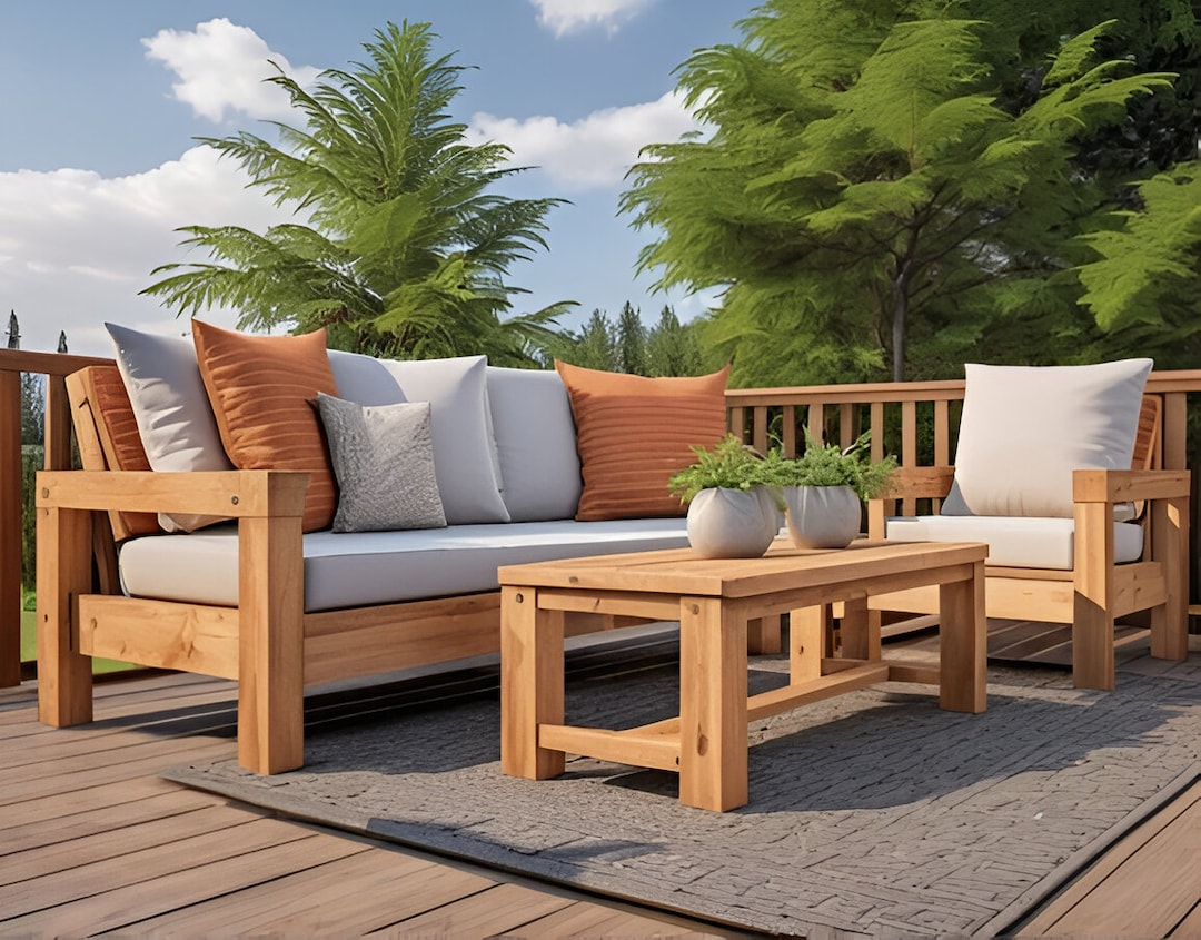 DIY Patio Sofa Set and Coffee Table Build Plan, Patio Bench and Table