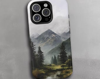 Mountain Serenity Phone Case, iPhone, Samsung Galaxy, Google Pixel, Slim Case, Tough Case, MagSafe Case, Mountain Landscape, Nature