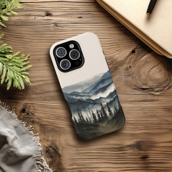 Serene Mountain Mist Phone Case, iPhone, Samsung Galaxy, Google Pixel, Slim Case, Tough Case, MagSafe Case, Mountain Landscape