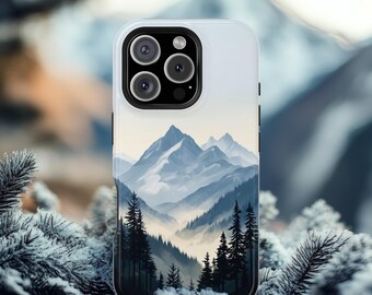Winter Mountain Vista Phone Case, iPhone, Samsung Galaxy, Pixel, Mountain Landscape, Nature, Misty, Slim Case, Tough Case, MagSafe Case