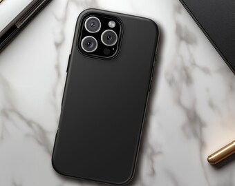 Black Phone Case, iPhone, Samsung Galaxy, Google Pixel, MagSafe Case, Tough Case, Slim Case, Midnight Black, Minimalist, Glossy, Matte