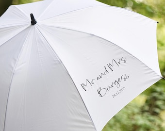 Personalised White Wedding Parasol Umbrella | Mr and Mrs Umbrella | Wedding Umbrella | Wedding Prop | Couples Names and Date | Keepsake |