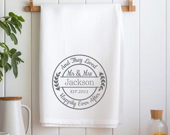 Personalised Anniversary Tea Towel Gift | 2nd Anniversary Gift Tea Towel | Gift For Couple | White Organic Cotton |