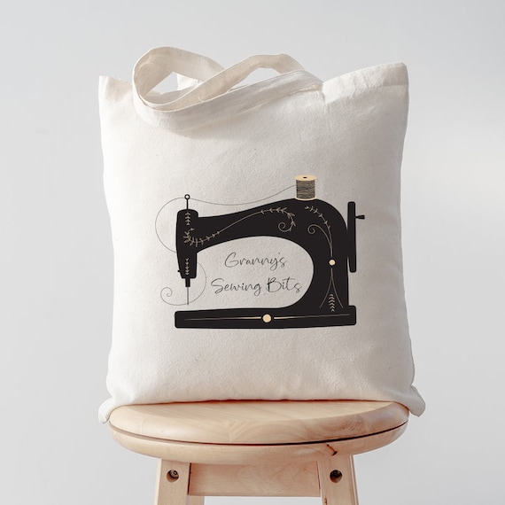 Personalised Sewing Bag, Cotton Craft Storage Bag, Gift for Sewer, Personalised Tote, Custom Name Bag, Vintage Sewing Machine