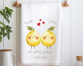 Personalised Lemons Tea Towel Gift - Anniversary Gift Tea Towel - Gift For Couple - Wedding Present - 2nd Anniversary Gift