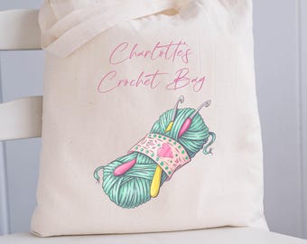 Personalised Knitting Bag - Knitting Storage - Crochet Bag - Craft Storage Bag - Gift for Knitter - Personalised Tote - Custom Name Bag