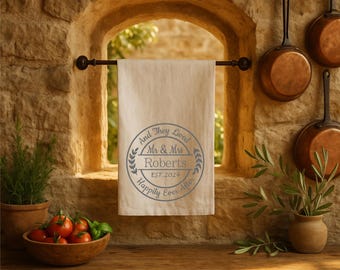 Personalised Anniversary Tea Towel Gift, 2nd Anniversary Gift Tea Towel, Gift For Couple, Cream Organic Cotton