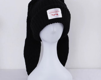 Women's Panama Rabbit Long Ears Knit Baotou Hat | Cute Thick Warm Winter Beanie | Kpop Wool Crochet Cap H126 | Fashionable & Cozy Accessory