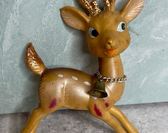 Vintage Soft Rubber Vinyl Spotted Christmas Reindeer Deer Japan Head Turns