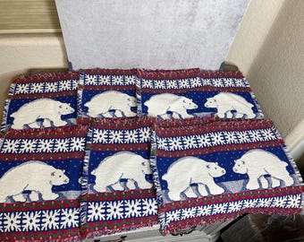 6 Vintage 1990s W.y.s.i.w.y.g. tapestry christmas polar bear placemats India