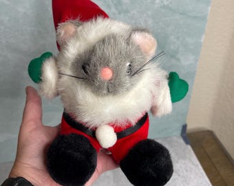 VINTAGE JC PENNY mini 6" Plush Stuffed Santa Mouse Christmas holidays