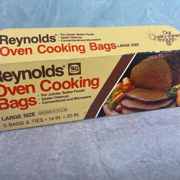Vintage 1984 Reynolds Oven Cooking Bags Large Size 4 Bags and Ties 