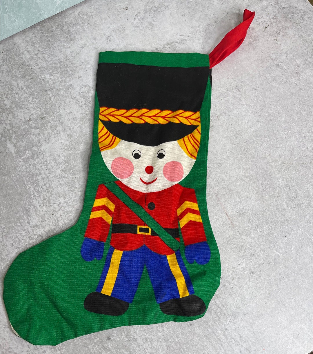 Vintage Cranston Toy Soldier Fabric Panel Completed Christmas Stocking