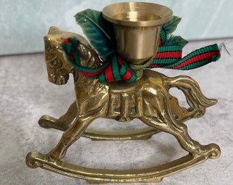 Vintage Brass Rocking Horse Candle Holder Holiday Christmas 3.5"