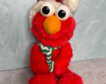 Vtg 1997 Tyco Jim Henson Christmas Elmo Santa Hat Scarf 15” Plush Sesame Street