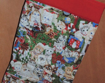 Oversized Quilted Christmas Stocking cat Kittens Kitty Holiday Kittens Cute