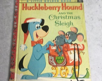 Vintage 1960 Little Golden Book Huckleberry Hound and the Christmas sleigh Dog Holiday