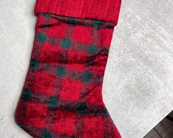 Vintage 2000 Prima creations Green red checked stocking 17"