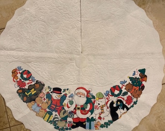 Vintage Santa's Best Felt Christmas Tree Skirt 35" woodland animals snowman