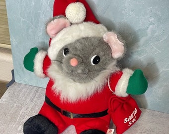 VINTAGE JC PENNY Plush Stuffed Santa Mouse with Sac Korea 15" Christmas holidays