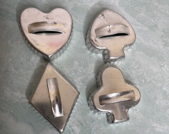 Vintage lot 4 Aluminum Cookie Cutters Playing Card Suits Crimped Tin heart spade club diamond