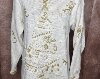 Vintage 1995 DBL Holiday Christmas tree sweater Metallic Embroidered Size Small