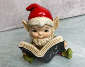Vintage Homco Elf with music Book Figurine Ceramic 5406 4" Christmas Mid Century