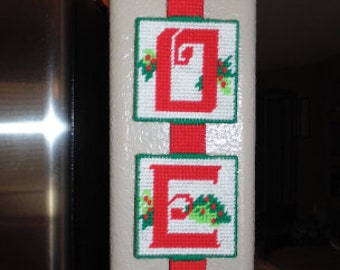Vintage Completed Finished Needlepoint Plastic Canvas Noel Wall Hanging Columbia Minerva Christmas Holiday 28" decoration