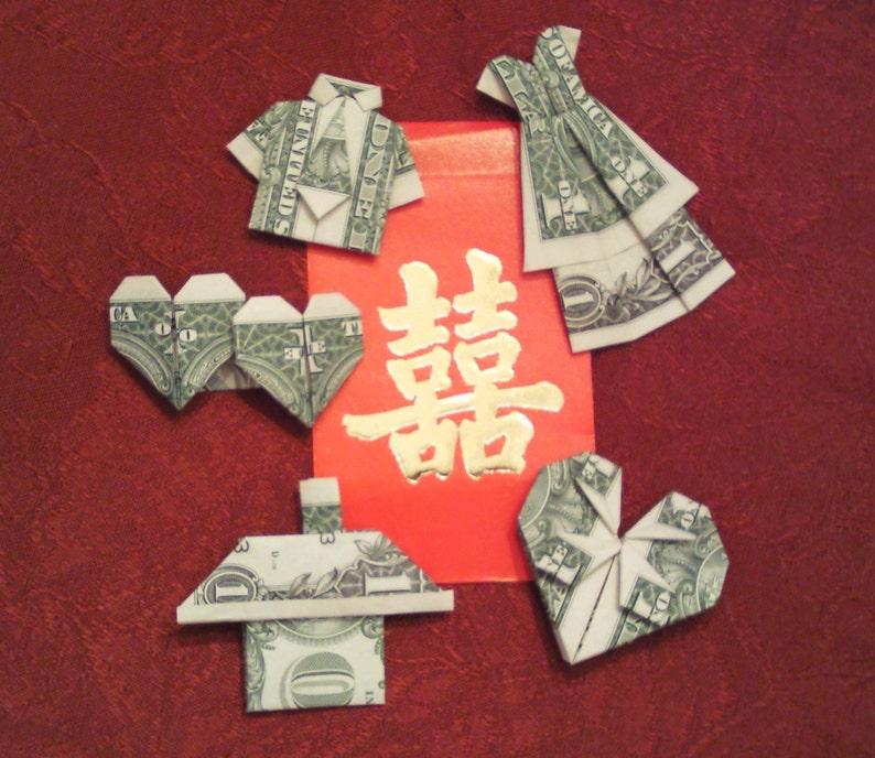 Set Of 5 Origami Money One Dollars Bill Love Story