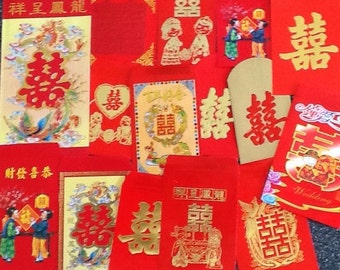 Chinese Lucky Red Envelope Art ACEO Card Making Embellishment (A) Double Happiness FREE SHIPPING