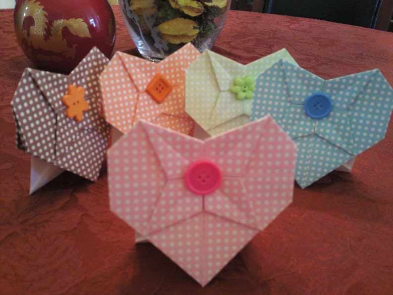 5 Cute as A Button Origami Heart Cards Etsy