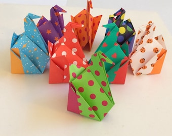 Miniature Origami Paper SITTING CRANES - set of 6