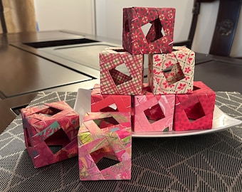 Open Window Paper Origami Cubes “Red with a Splash of Color”