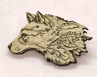 Autumn Wolf pin in alder wood