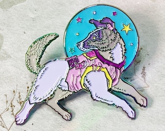 Laika Enamel Pin - Space Candy rainbow glow in the dark edition - Tribute to the little dog that went to space