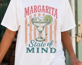 Margarita State of Mind Comfort Colors T-Shirt, Distressed Retro Cocktail Tee, Summer Beach Vacation Happy Hour Drink Shirt, Group Cruise