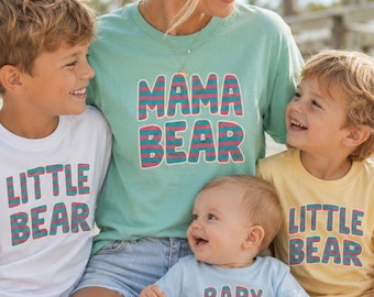 Mama Bear Little Bear and Baby Bear Matching Tee, Hot Mom Summer Stripes Shirt, Mama and Mini, Mommy and Me Baby Shower Gift,