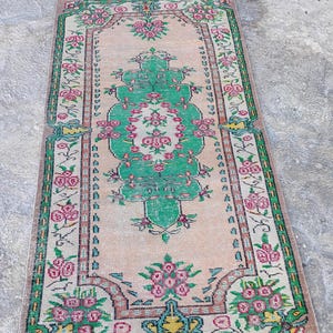 Vintage Green Oushak Rug: 4x7 Wool Turkish Rug