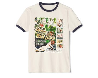 Creature from the Black Lagoon Tropical Unisex Cotton Ringer T-Shirt Classic Horror Movie Creature Feature Retro Pop Culture
