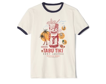Greg&#39;s Tabu Tiki Unisex Cotton Ringer T-Shirt by Tiki Pop Trading Co Brady Bunch Hawaii Oahu Classic TV
